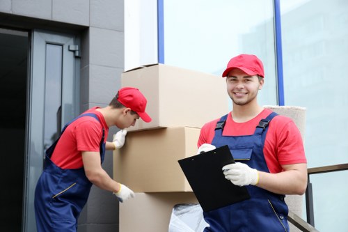 Packed furniture and boxes inside a moving truck