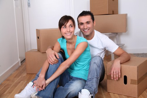 Packed boxes and removal van ready for transport in North London