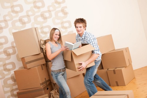 Packed boxes and furniture ready for a flat move in Haringey